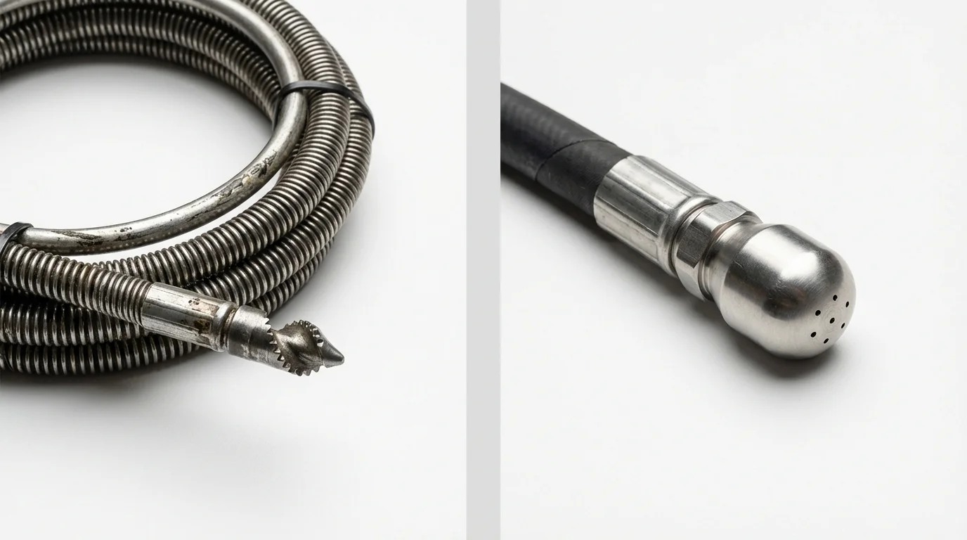 Drain snake cable and hydro jetting nozzle used for drain cleaning in Carnesville, GA