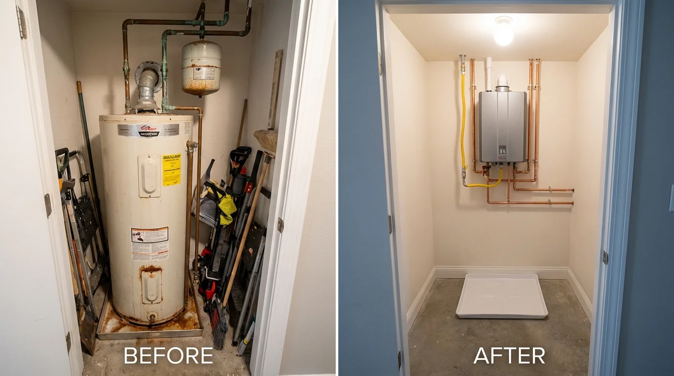 Tank water heater versus wall-mounted tankless unit comparison for Carnesville, GA homeowners